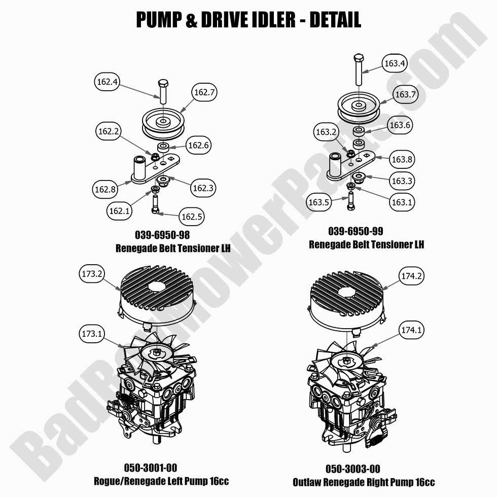 2627 - Bad Boy Mower Parts Lookup > 2021 > Renegade - Gas > Pump & Idler Detail